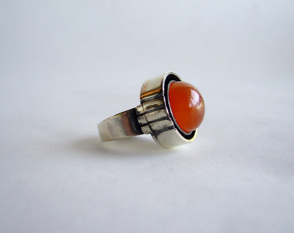 Modernist PHILIP PAVAL Carnelian Sterling Silver Ring