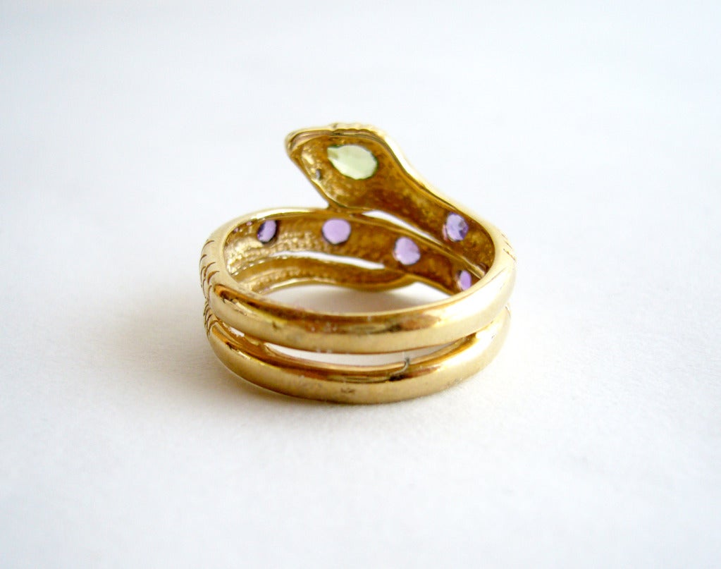 Women's Peridot Amethyst Diamond Gold Snake Ring