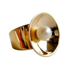 Vintage PHILIP PAVAL Pearl Gold Modernist Ring