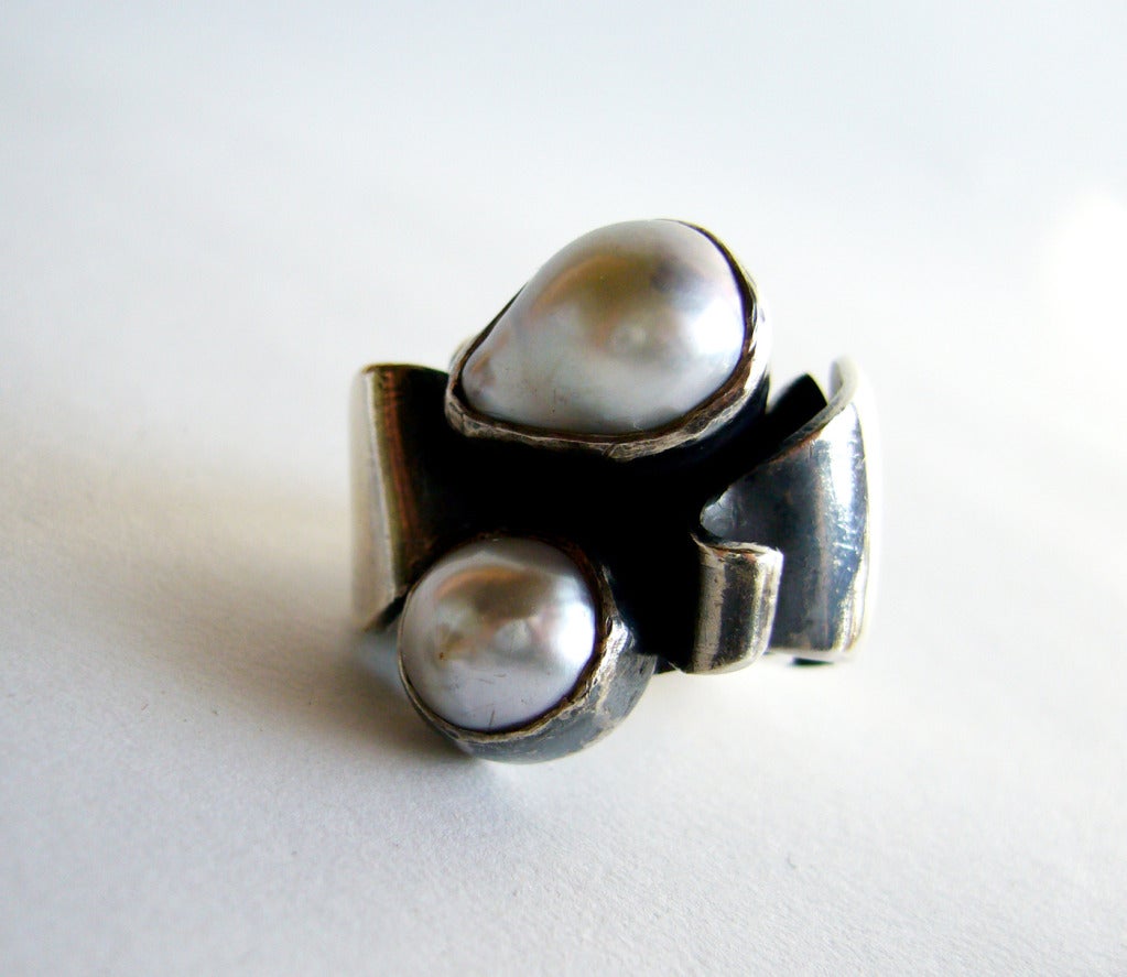 PHILIP PAVAL Sterling Silver Mabé Pearl Ring In Excellent Condition In Palm Springs, CA