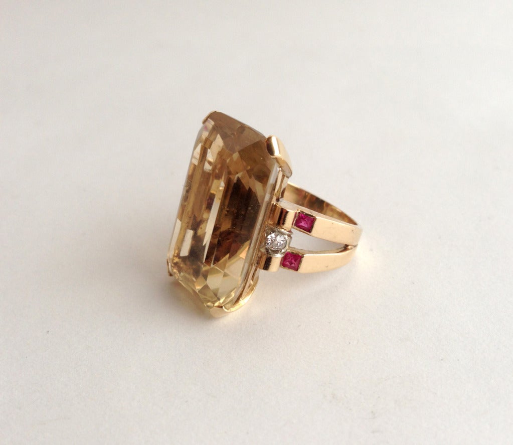 Citrine Ruby Diamond Gold Cocktail Ring In Good Condition In Palm Springs, CA