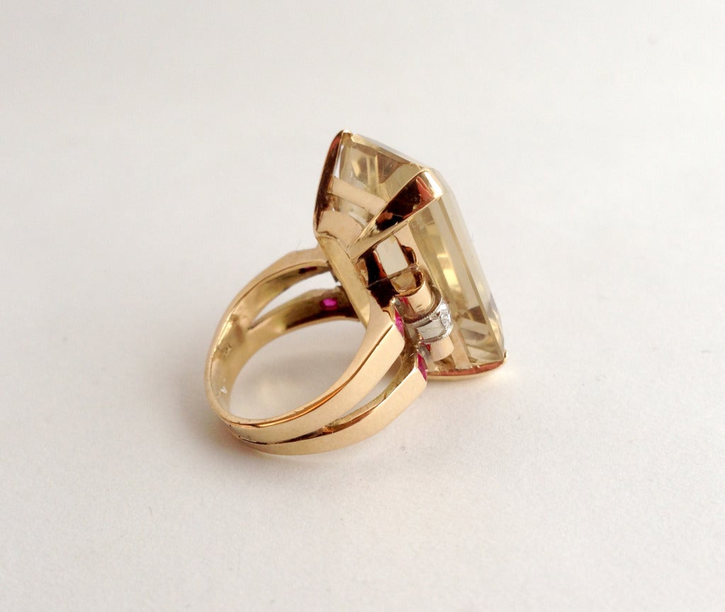 Women's Citrine Ruby Diamond Gold Cocktail Ring