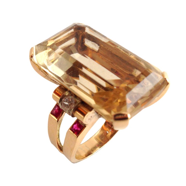 Citrine Ruby Diamond Gold Cocktail Ring