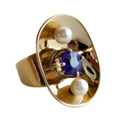 PHILIP PAVAL  Gold Pearl Sapphire Ring