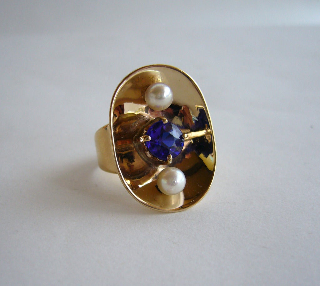 Women's PHILIP PAVAL  Gold Pearl Sapphire Ring