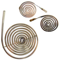 Vintage Native American Sterling Silver Coiled Snake Brooch and Earrings