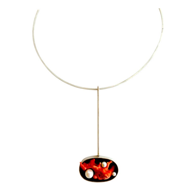 Heidi Abrahamson Coral Pearl Sterling Pendant Necklace