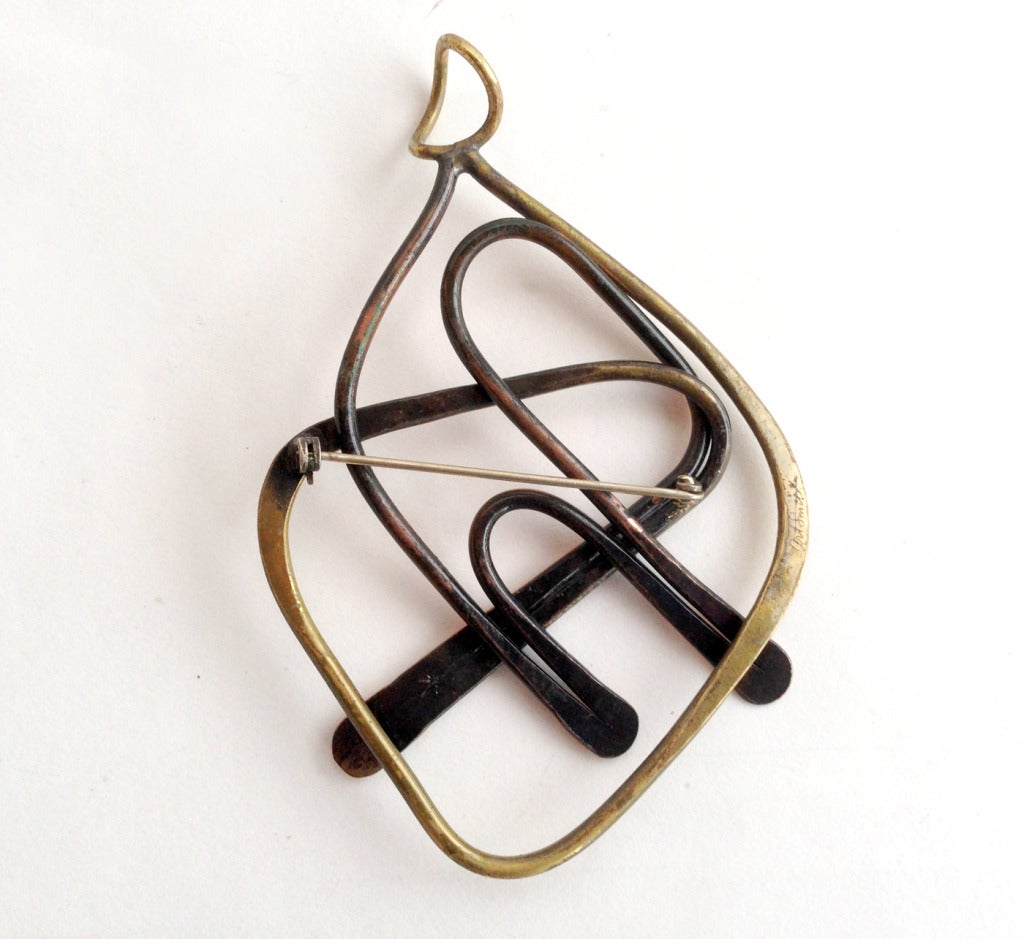 Art Smith Abstract Brass Copper Pendant Brooch For Sale at