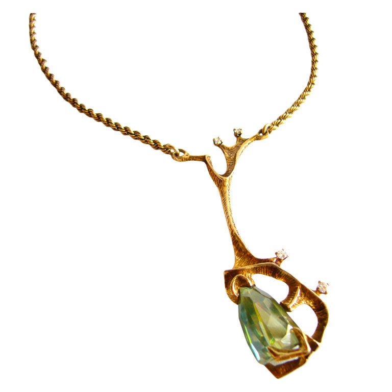 Titanite, Diamonds and 14k Gold Pendant on Rope Chain at 1stdibs