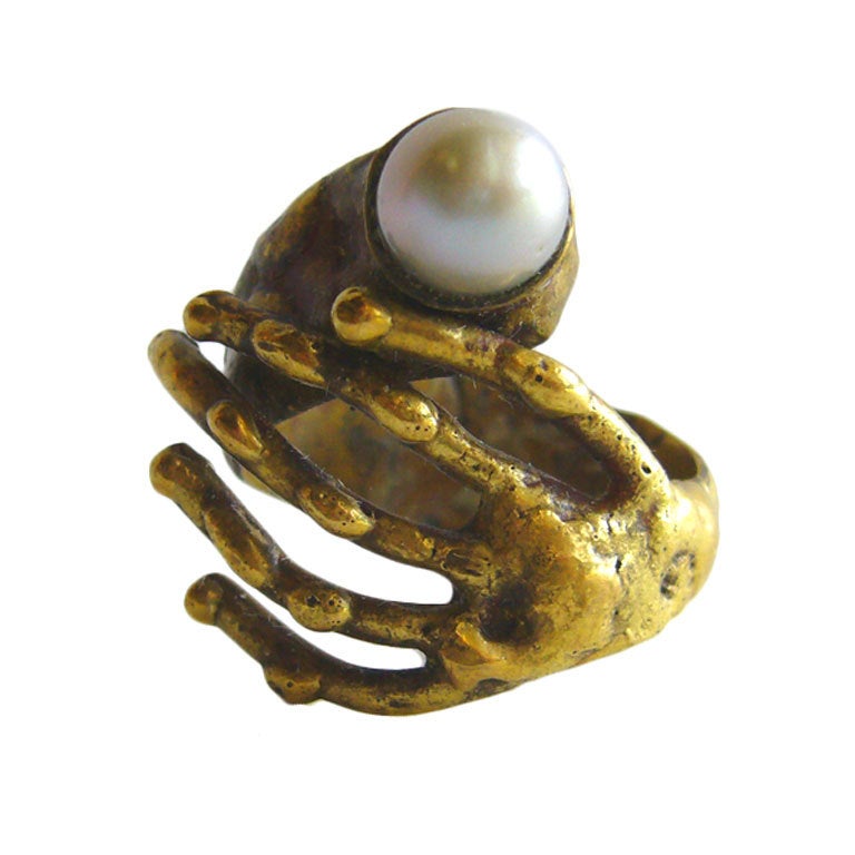PAL KEPENYES Bronze and Pearl Hand Ring