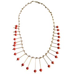 Winifred Clark Shaw Coral Gold Necklace and Earrings
