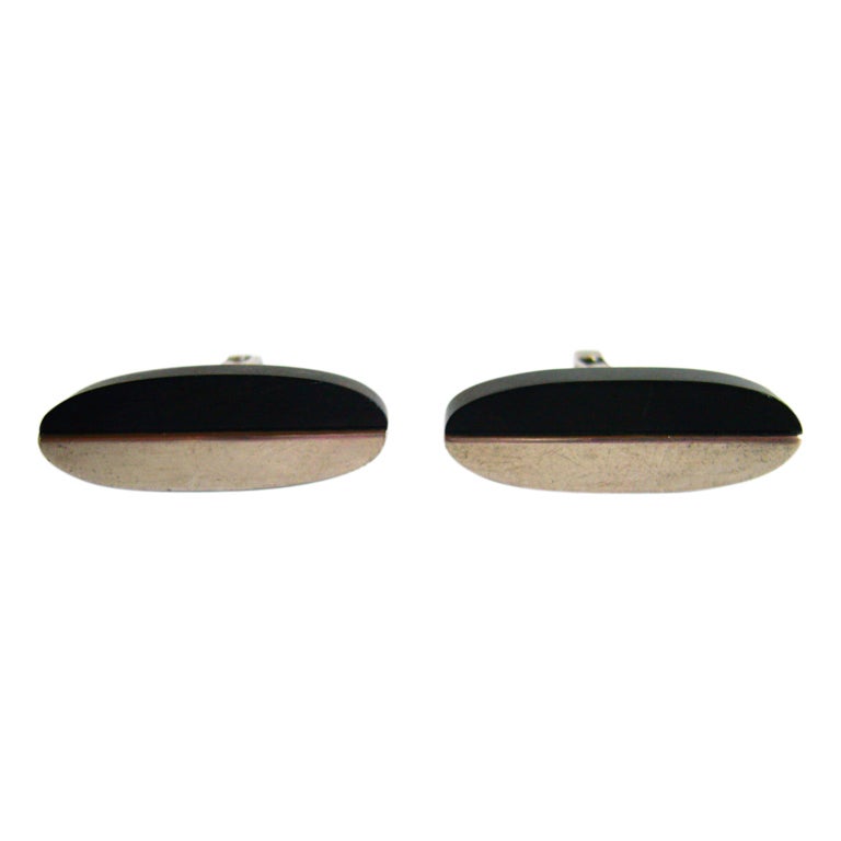 MILTON CAVAGNARO Ebony and Sterling Silver Cufflinks
