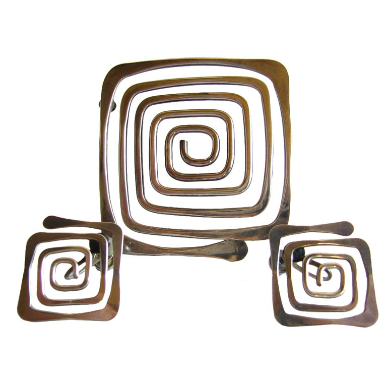 Ed Wiener Spiraling Brooch and Earrings Set