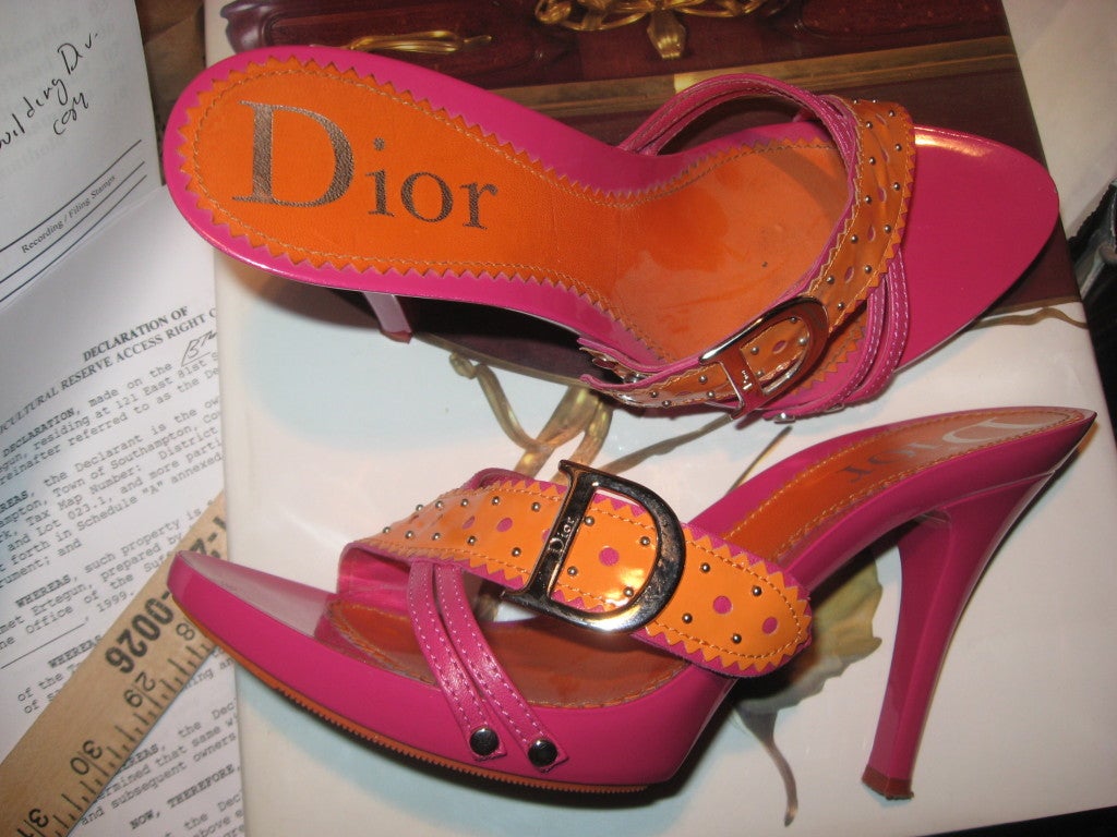 Dior Pink and Orange Sandals with 4.25 inch Heels.  Size 8.5