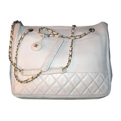 Chanel Vintage White Oversize Leather Shoulder/Tote Bag