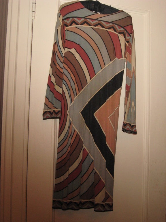 Gray Emilio Pucci 1060's Silk Jersey Maxi Dress For Sale