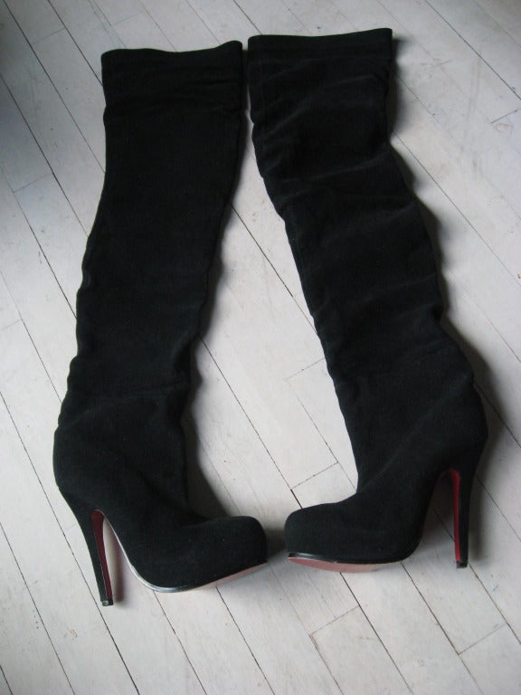 Christian Louboutin Over the Knee Suede Boots In Excellent Condition In Water Mill, NY