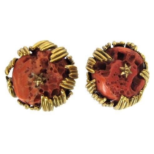 Grosse Germany coral & gold ear clips