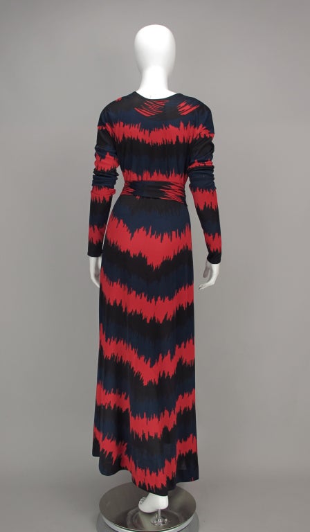 Black Vintage Roberta di Camerino Red and Blue Optical Print Maxi dress 1977