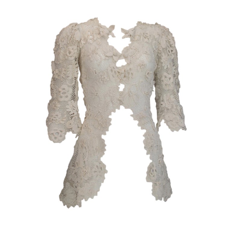 1900s Edwardian Irish lace redingote style jacket