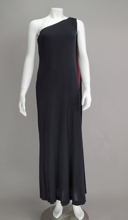 Adele Simpson silk jersey one shoulder draped cape gown 1960s at ...