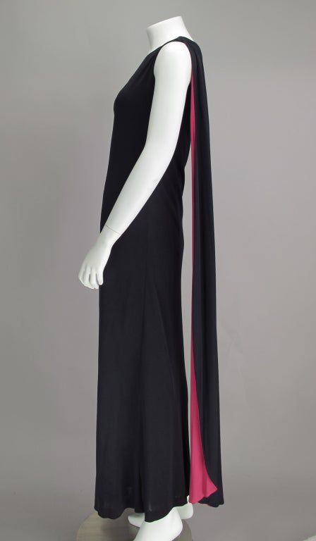 Adele Simpson silk jersey one shoulder draped cape gown 1960s In Good Condition In West Palm Beach, FL