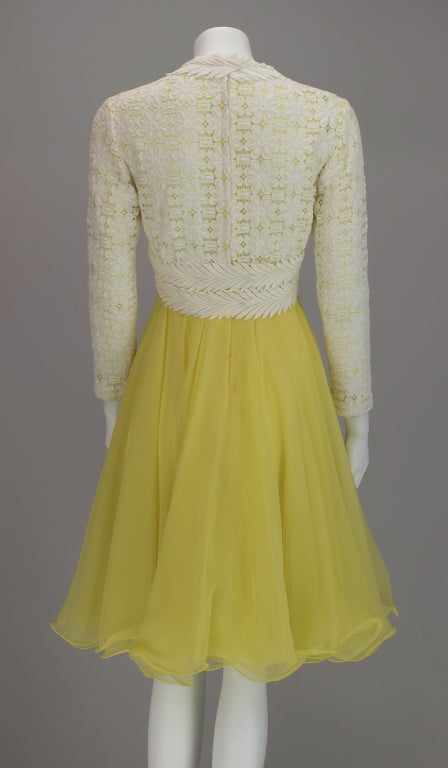 Lace & lemon chiffon cocktail dress 1960s Lillie Rubin 2