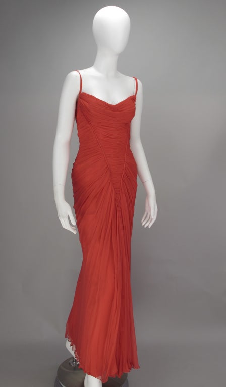 Maggy Rouff coral chiffon goddess gown 1940s at 1stDibs