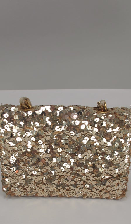 Chanel MICRO MINI gold sequin flap shoulder strap evening bag 3
