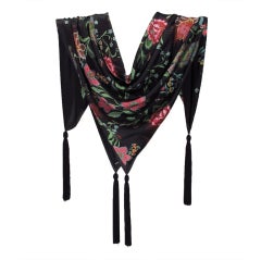 Georgio Armani floral silk tasseled shawl