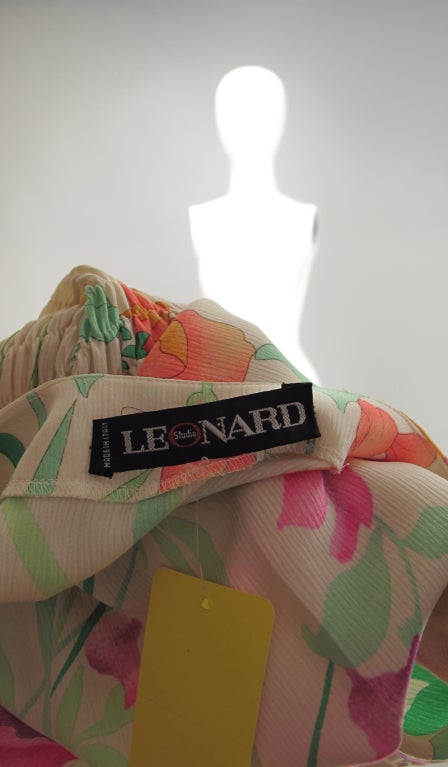 1980s Leonard, Paris floral silk smocked waist dress 5