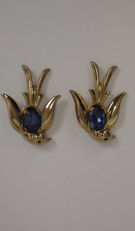 Women's Coro jeweled bird pins