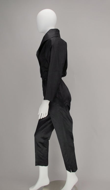 1980s Vicky Tiel black silk cropped pant set For Sale 2