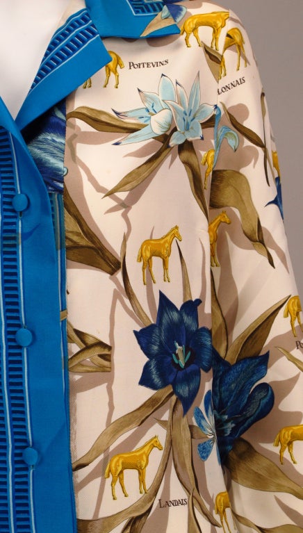 I don't know about you, but I am thrilled when I find an early Hermes silk scarf blouse! As the years pass they become more difficult to find...The owner of this blouse had a very upscale boutique on Worth Ave. in Palm Beach, during the 1950s & 60s