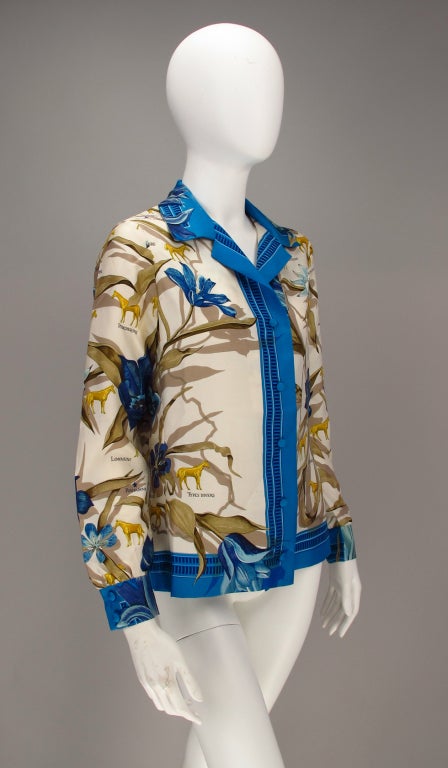 1960s Hermes blouse La France Hippique 1854, Lenke Szechenzyl In Excellent Condition In West Palm Beach, FL