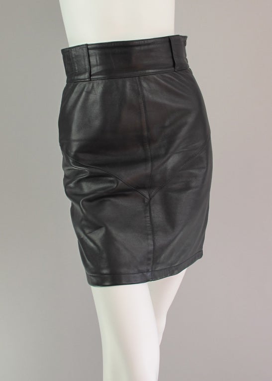 Alaia black leather skirt
