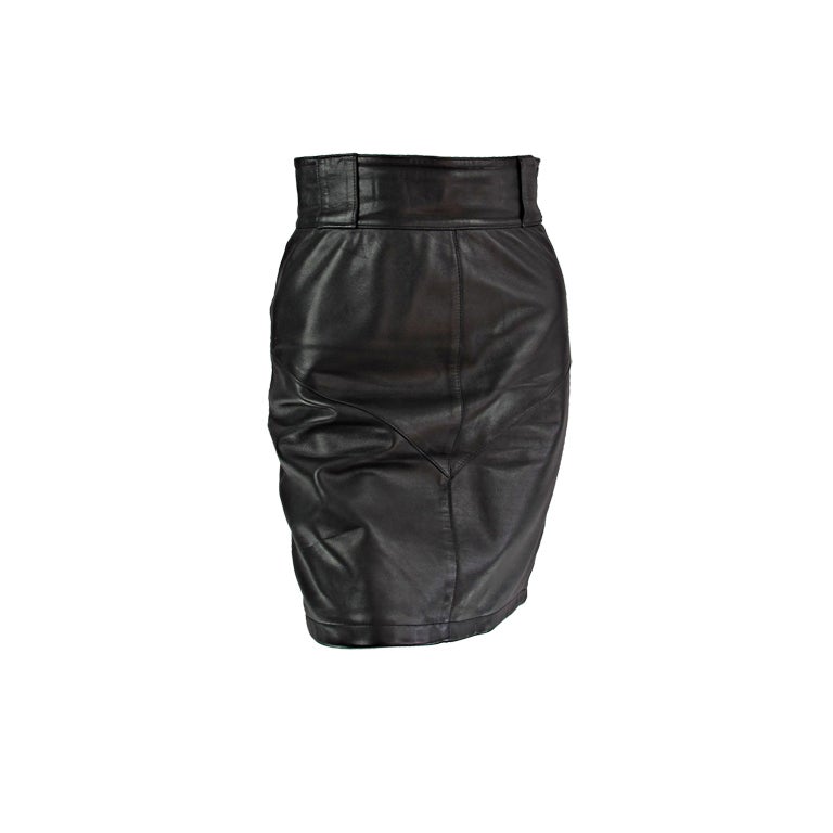 Alaia black leather skirt