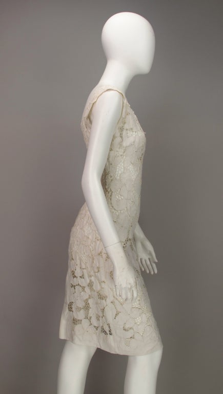 1950s Madeira white cutwork lace afternoon dress In Excellent Condition In West Palm Beach, FL