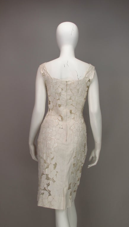 Women's 1950s Madeira white cutwork lace afternoon dress