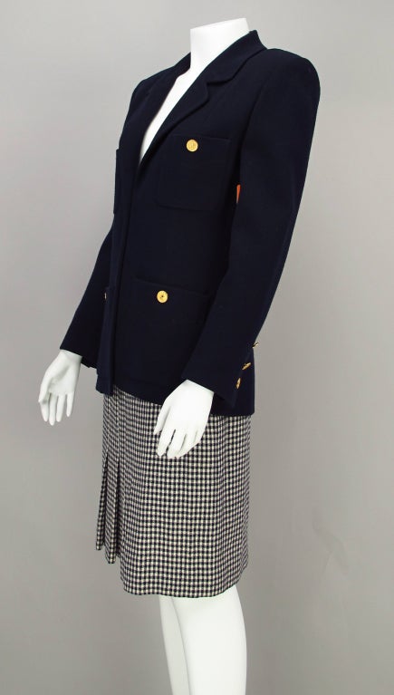 Chanel blazer and coordinating skirt in navy and houndstooth wool 1970s ...