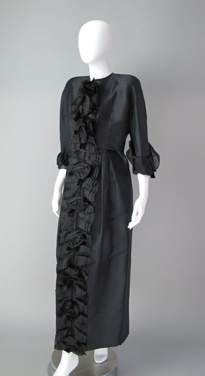1960s Tiziani black rose gown & jacket 2