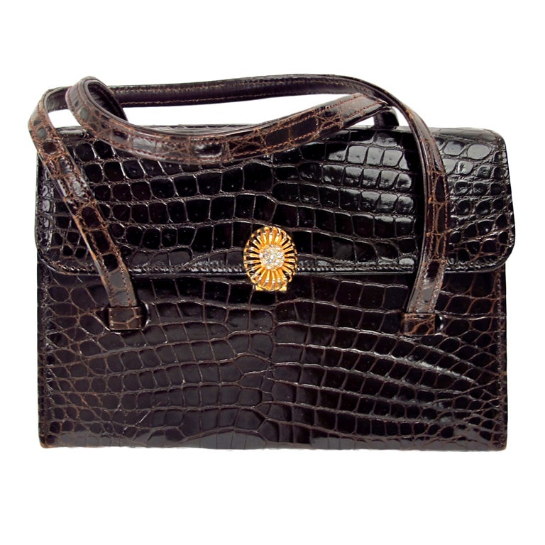 Saks Fifth Avenue brown crocodile handbag