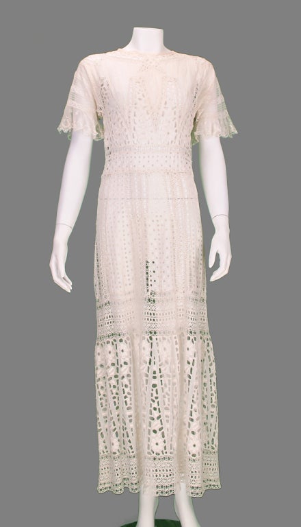 Edwardian eyelet  embroidered tea or wedding dress