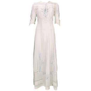 Edwardian blue and white embroidered batiste tea dress early 1900s For ...