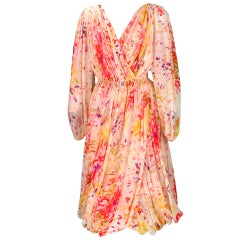 Vintage 1960s Eric de Juan floral chiffon drape dress