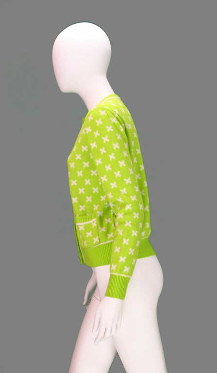 Women's Courreges lime green X cardigan sweater