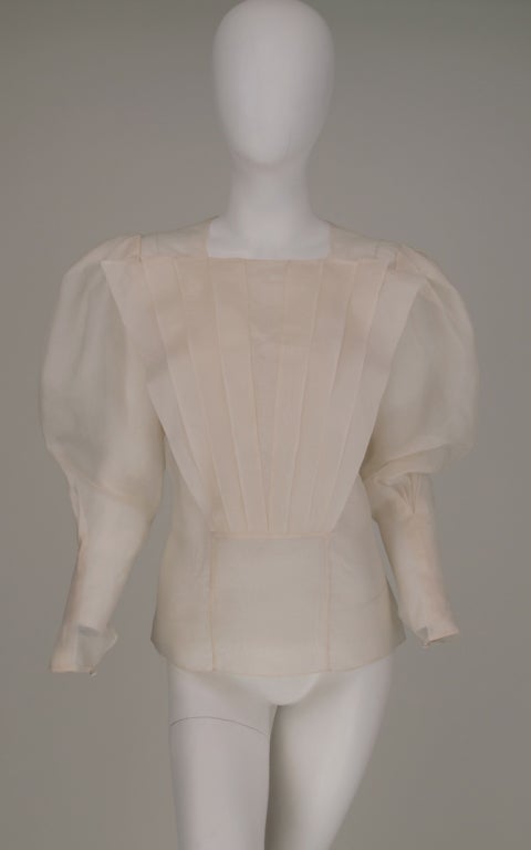 Cream silk balloon sleeve blouse