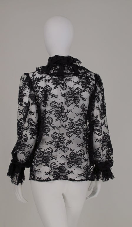 Yves St Laurent black lace blouse 1970s at 1stdibs