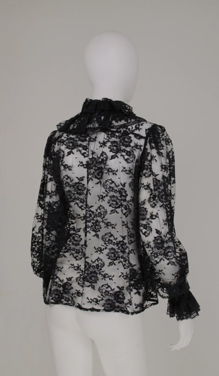 Yves St Laurent black lace blouse 1970s at 1stdibs