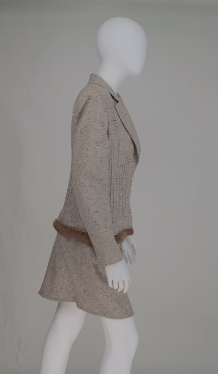 1990s Valentino tweed suit with fur trim In Excellent Condition In West Palm Beach, FL